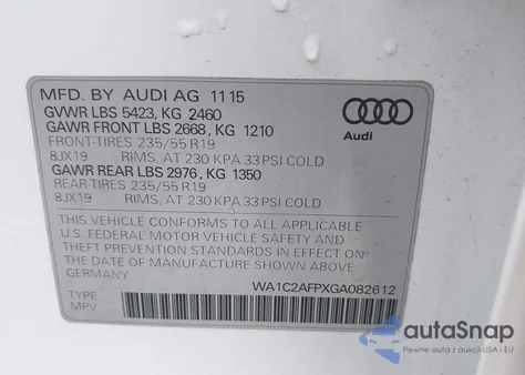 2016 Audi Q5 Premium from USA, damaged, VIN WA1C2AFPXGA082612